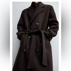 Zara Double-Breasted Wool Blend Coat w/Belt
